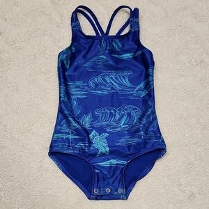 Outdoor Oasis Girl's Ocean Wave One Piece Swimsuit Toddler Size 3T Blue